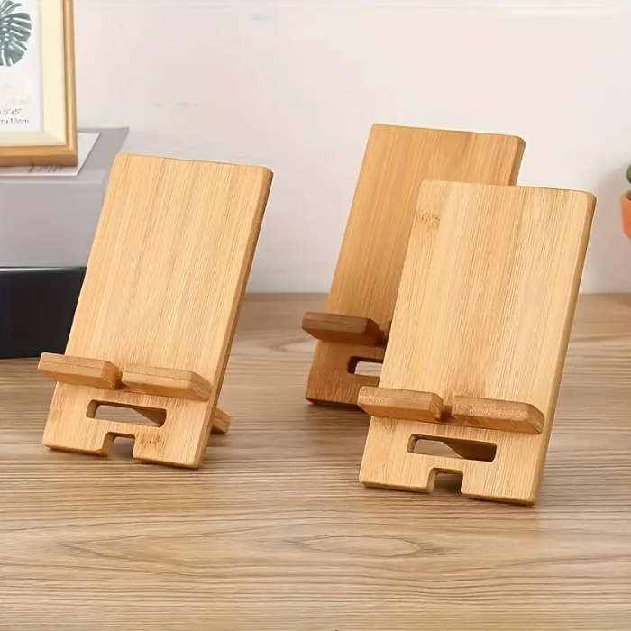 1pc Bamboo Desktop Phone Stand Clamp Holder for All Smartphones Ideal for Office Organization Chargi