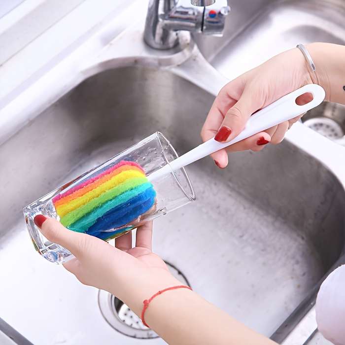 1pc Durable Long Handle Multicolor Kitchen Cup Brush with Hanging Hole Hard Bristle Milk Bott