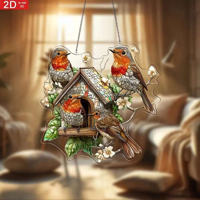 1pc 2D Flat A  Art Piece Featuring a Renaissance Robin Birdhouse Sunshade Board Measuring 20.32 cm