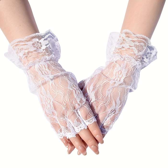 1 Pair White Bridal Wedding Lace Gloves