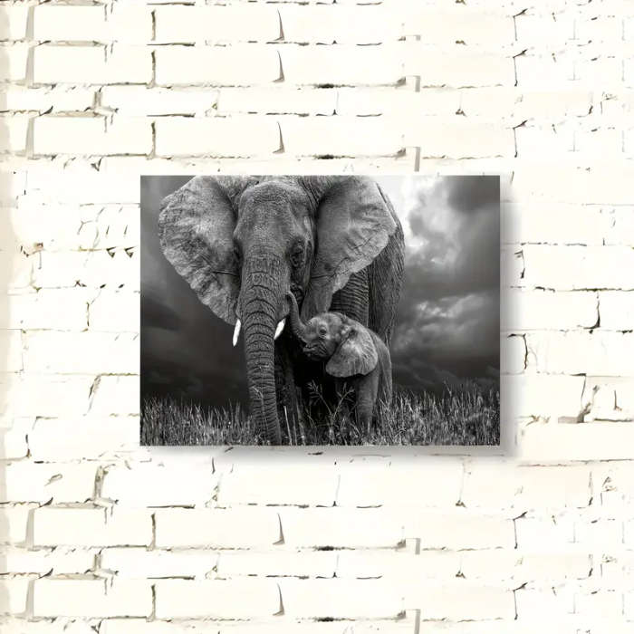 1pc Wooden Framed Canvas Painting Black and white animal art African elephant Wall Art Prints for Li