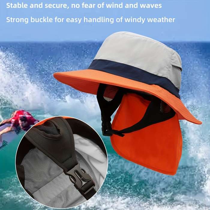 1pc A colour-matching stiff brim a sunshade fisherman's hat with a wide chin strap to prevent tigh