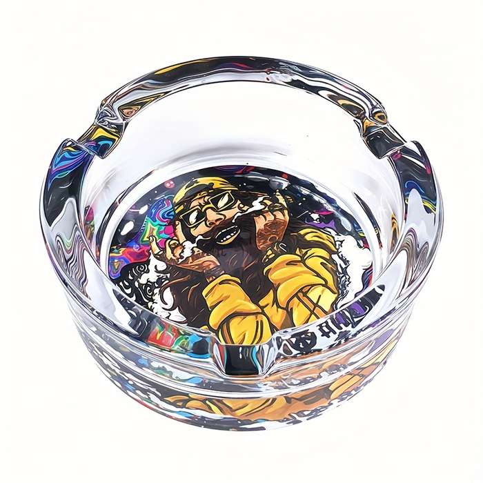 1pc 85mm Round Glass Ashtray with Vibrant Psychedelic Art Design Durable Transparent Ideal for