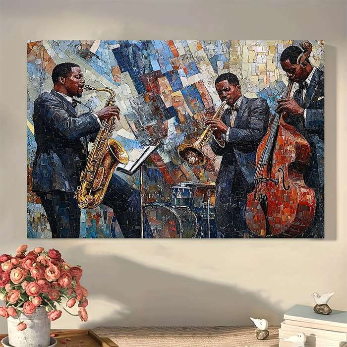1pc  Vintage-Style Jazz Musicians Canvas Art   40x30cm Framed Wall Decor Featuring Saxophone Tr