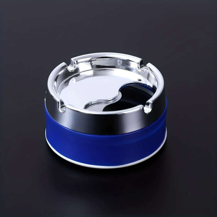 1pc Modern Stainless Steel Ashtray with Rotating Lid Smokeless Odorless Ideal for Home Office Desk