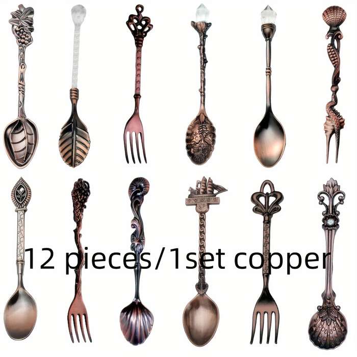12pcs 1 Set Retro Small Boutique Coffee Spoon Luxury Aristocratic Small Spoon Seasoning Spoon S