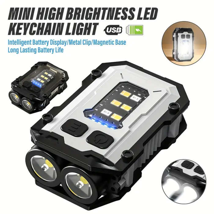 1pc Rechargeable Mini Keychain Light Super Bright LED Clip-on Hat Light Multifunctional High-Power F