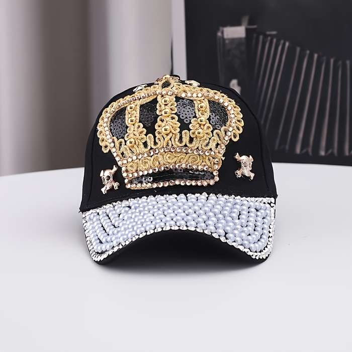 1pc Baseball Cap Designer'S New Style with Crown Embellished with Diamonds And Pearls Denim