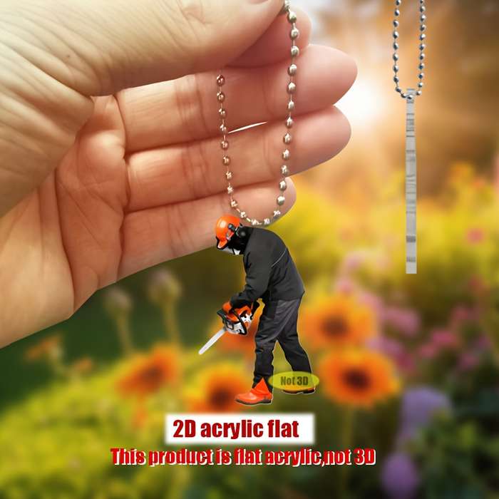 1pc 2D Flat  Acrylic  Design Pendant Worker Using Chainsaw Themed Durable with Chain fo