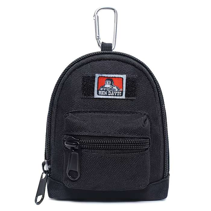 1pc Black Nylon Mini Backpack Key Bag Unisex Compact Wallet Earphone Pouch with Multiple Zipper