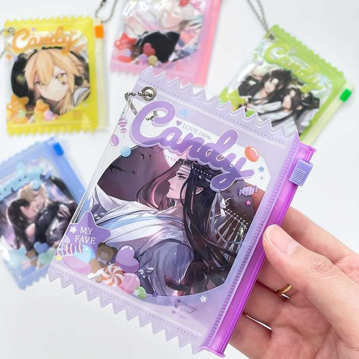 1pc Transparent PVC Dustproof Bag with Keychain Sweet Candy Theme Multi-Color Options Zipper