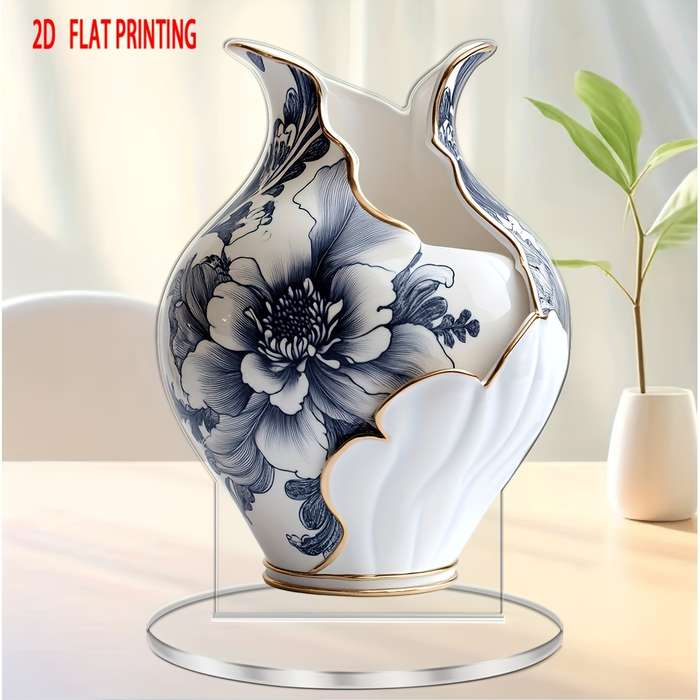 1pc 2D Flat   Bohemian Style Acrylic Vase with Elegant Floral Design Multi-Purpose Tabletop D