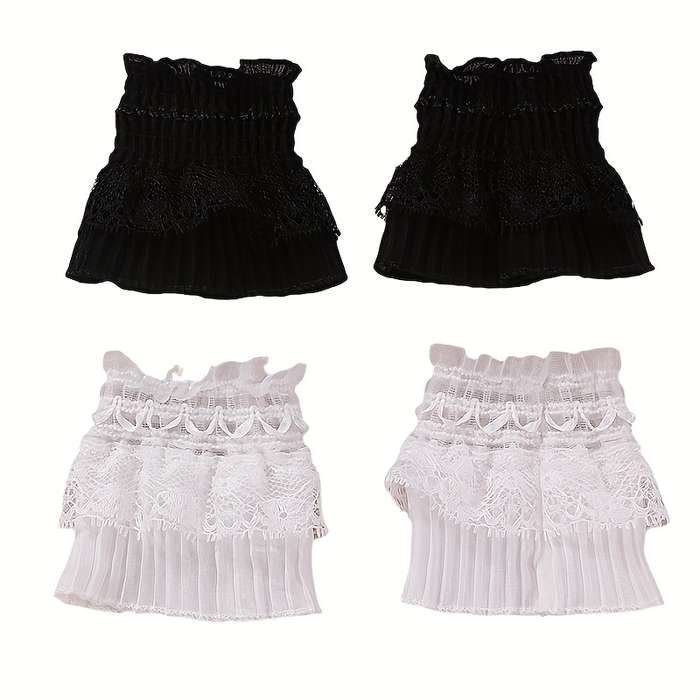 1 Pair Black Lace Wrist Cuffs And Fingerless Gloves