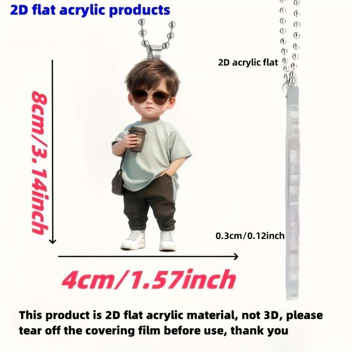 1pc 2D Flat   Cool Glasses Boy Acrylic Car Pendant  Design Multi-Functional Decorativ