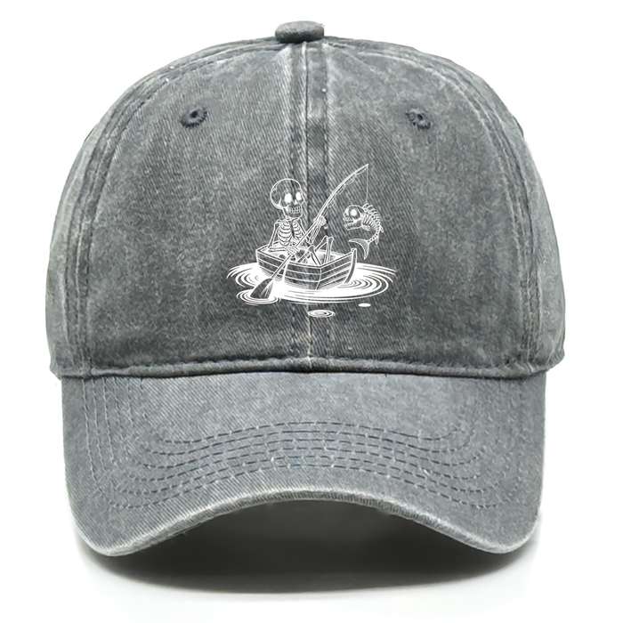 1pc Stylish Unisex Skeleton Fishing Print Baseball Cap Adjustable Snapback Lightweight Cotton D