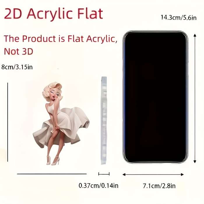 1pc 2D Flat  Acrylic Angel Car Rearview Mirror Decal Vibrant Golden-Haired Angel in White Dress I