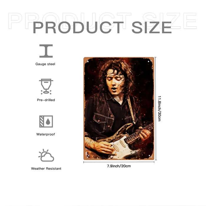 1pc Vintage Rock Guitarist Metal Wall Art Watercolor Portrait Electric Guitar Energy Perfect Gi
