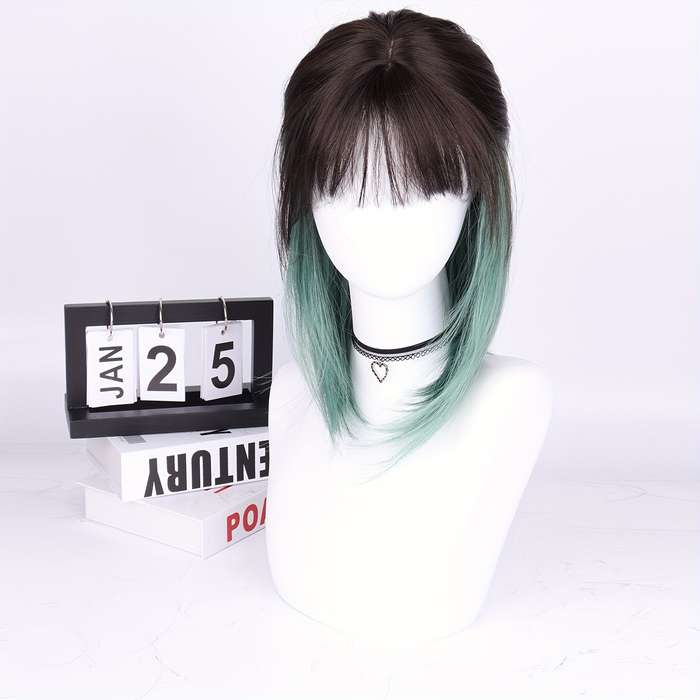 1Pc Brown Black+Green 40.64cm Fashion Design Wig