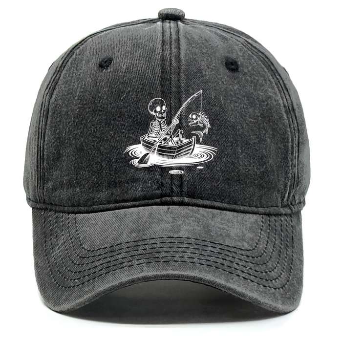 1pc Stylish Unisex Skeleton Fishing Print Baseball Cap Adjustable Snapback Lightweight Cotton D