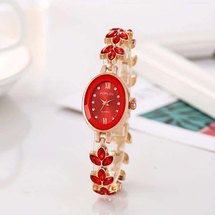 1pc Elegant Boho Leaf Design Women's Bracelet Watch Fashionable Analog Quartz Alloy Band Case