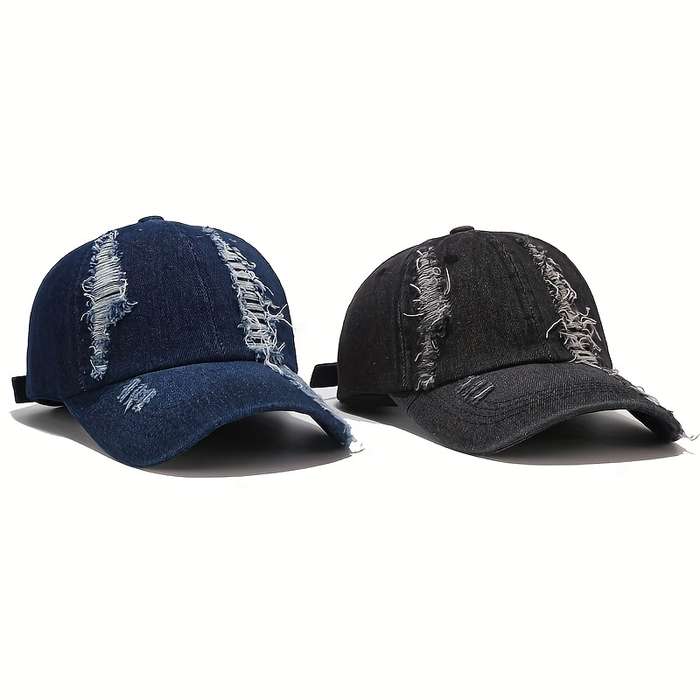 1pc Stylish Distressed Denim Baseball Cap for Men Women Adjustable Vintage Washed Ripped De