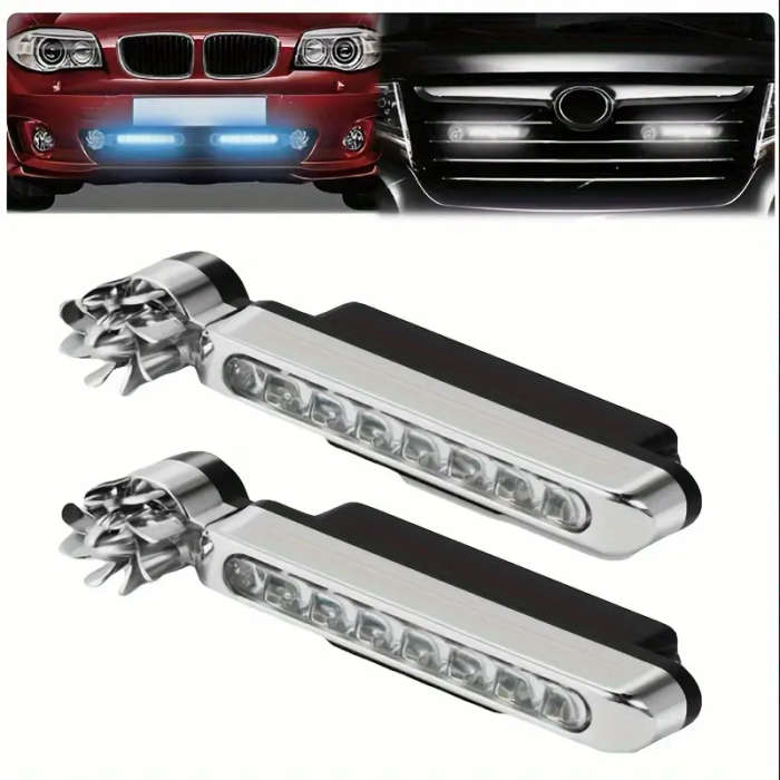 2pcs White Car Wind Powered Car LED Fan Light Rotation Fan Lamp Automobile Decorative lamp