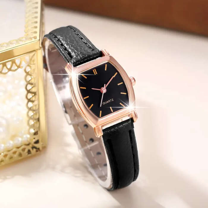 Ladies Watch 5pcs/Set Women Brown PU Strap Casual Quartz Watch And Heart Necklace Earings Bracelet J