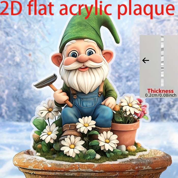 1pc 2D Flat  A  Printed Acrylic Garden Gnome Decoration Perfect for Outdoor Use in Gardens Law