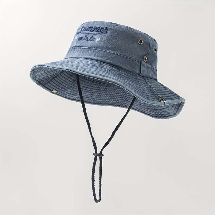 1pc Women's Denim Hiking Hat Vintage Style Outdoor Mountaineering Cap with Adjustable Drawstring