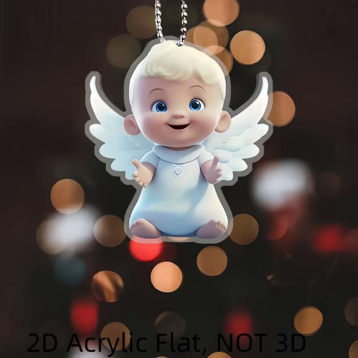 1pc 2D Flat  1 Guardian Angel Acrylic Pendant  Design with White Wings Blue Eyes Durab