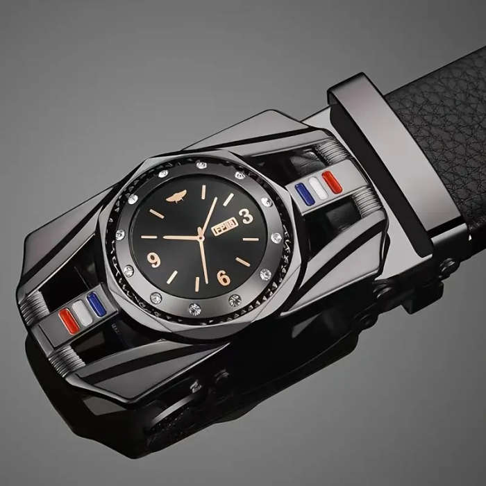 Elegant Men's Black Imitation Leather Belt With Gold Automatic Buckle