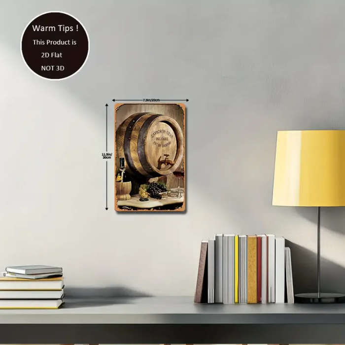 1pc 2D Design Toscano French Wine Barrel Wall Art Vintage Wrought Iron Decoration for Home 20.32 X 3