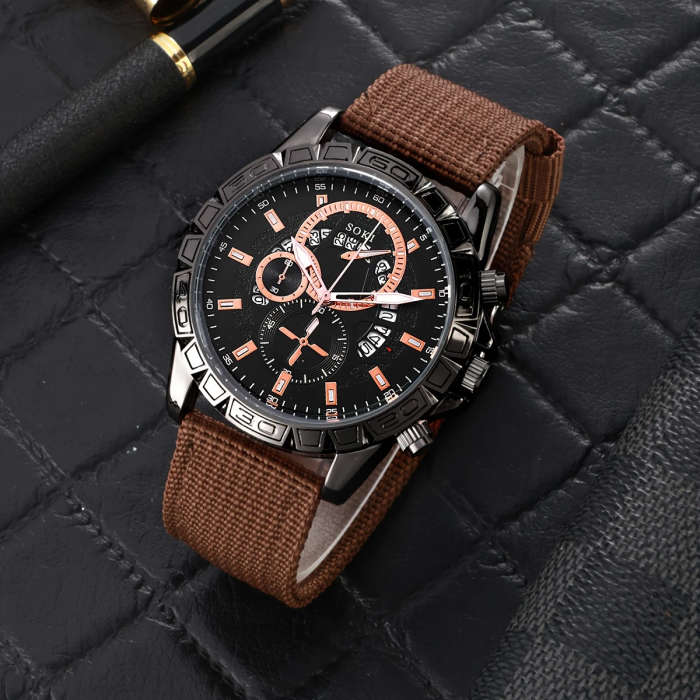 5pcs Set Men's Watch Fashion Casual Sports Calendar Round Dial Quartz Watch and Beaded Bracelet