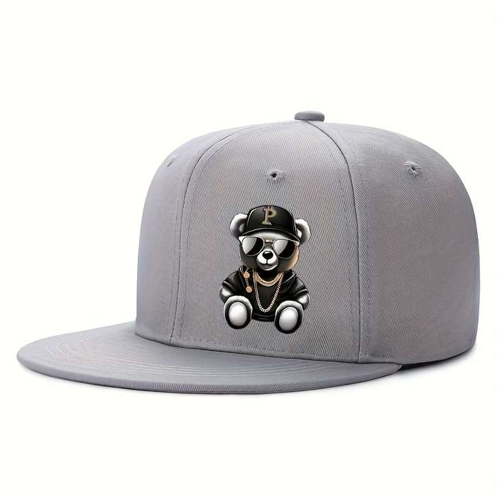 1pc Adjustable Hip-Hop Baseball Cap with Cute Bear Pattern Sun Protection Lightweight Flat Brim