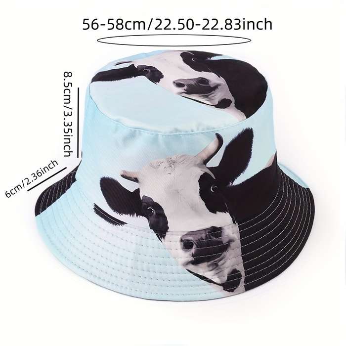 1pc Creative Funny Animal Series Bucket Hat Pig Cow Gorilla Mermaid Print Fisherman Hat Sun