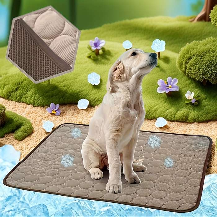 1PC Pet Mat Ice Sliky Fiber Fabric Cooling Mat Coffee Color Size 2XL   150x100cm