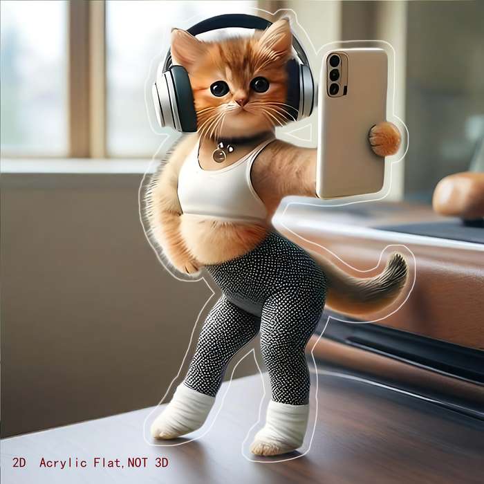 1pc 2D Flat  Printing Cute Fitness Kitten Pendant Acrylic Car Interior Pendant Home Bedroom Pendant