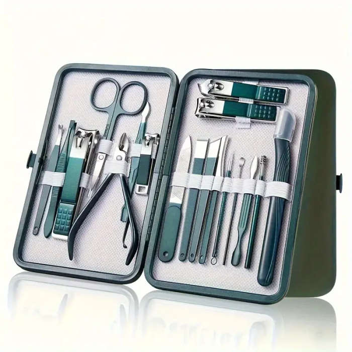 18pcs set Classic Manicure Kit Stainless Steel Portable Nail Clippers Fingernail Toenail Cutter With