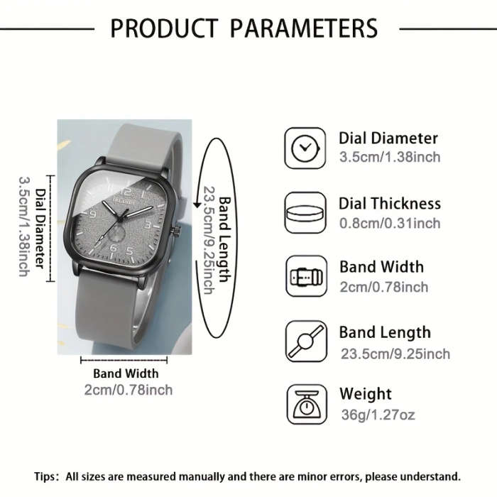 1pc Stylish Men's Square Dial Quartz Watch Perfect Gift for Boyfriend Family on Birthdays Holidays