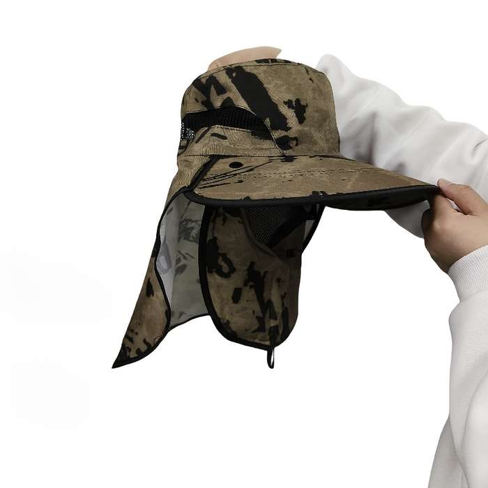 1pc A Men'S Ink Print Full-Face Breathable Sun Hat with Neck Coverage a Removable Bucket Hat Suita