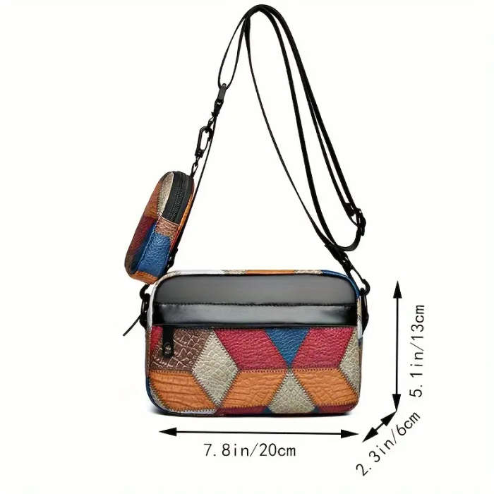 1pc Colorblock Faux Leather Crossbody Bag for Women Retro Fashion Small Square