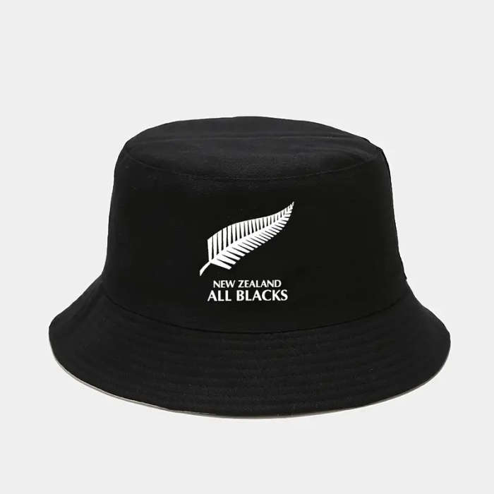 1pc New Zealand All Blacks Printed Bucket Hat Breathable Sun Hat Unisex Outdoor Vacation Travel Fold