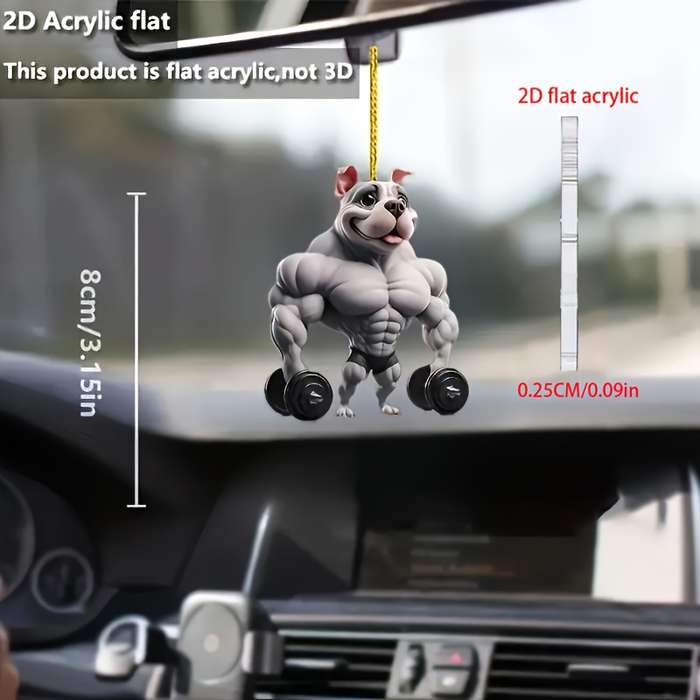 1pc 2D Flat  not3Ds of muscular bulldog acrylic pendant cartoon dog design suitable for car m