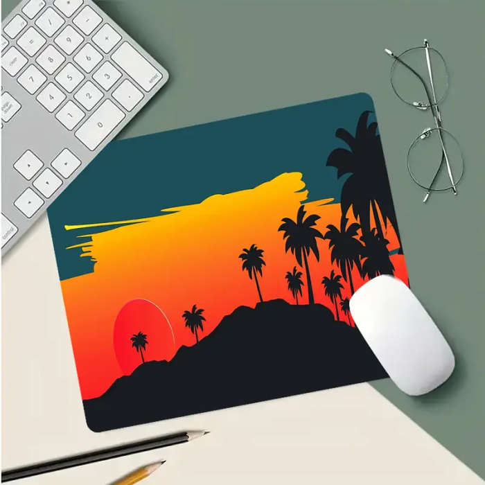 1pc 21x26cm Rainforest Sunset Palm Tree Mouse Pad Colorful Office Desk Accessory