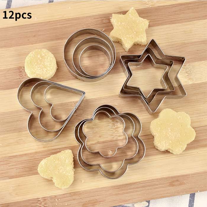 12pcs Stainless Steel Biscuit Mold Flower Shaped Circular Heart-shaped Star Shaped Biscuit Knif