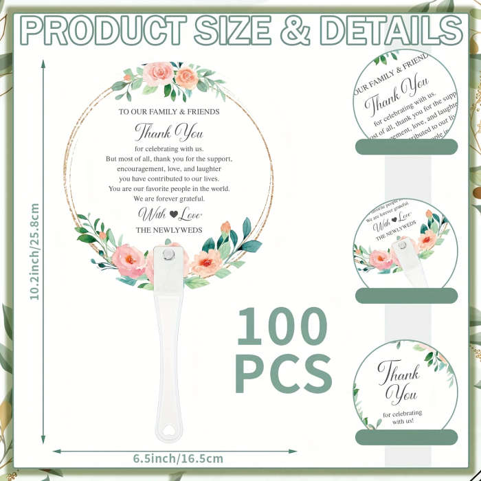 100pcs Elegant Floral Wedding Hand Fans With Handles