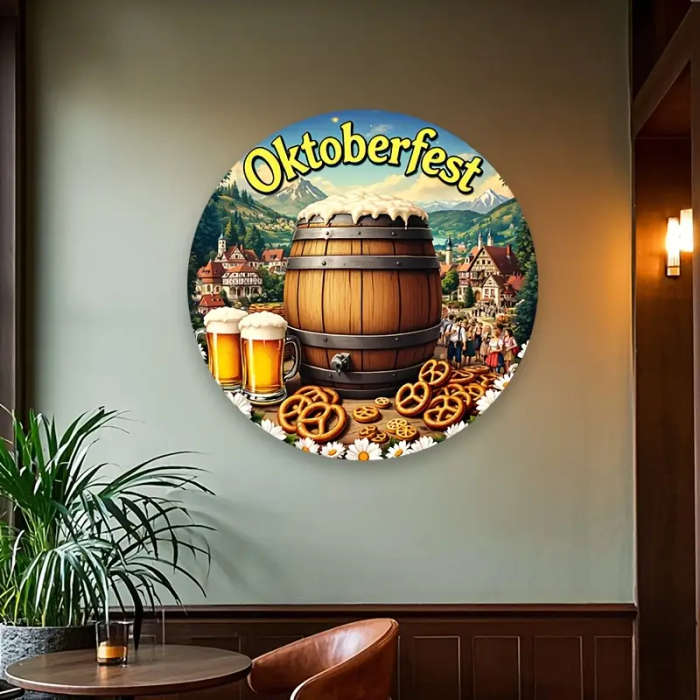 1pc Round Aluminum Oktoberfest Sign a Perfect Gift for Places Like Bedrooms Kitchens Gaming Rooms Ba