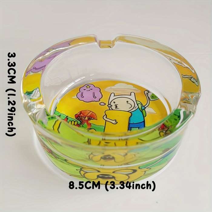 1pc Cartoon-Themed Round Glass Ashtray for Smokers Decorative Cigarette Cigar Holder C Transpare