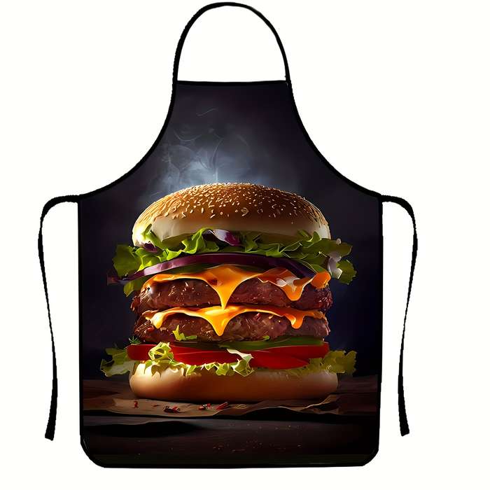 1pc Fun Hamburger Pattern Polyester Apron Vibrant Colorful Print Sleeveless Knitted Ideal