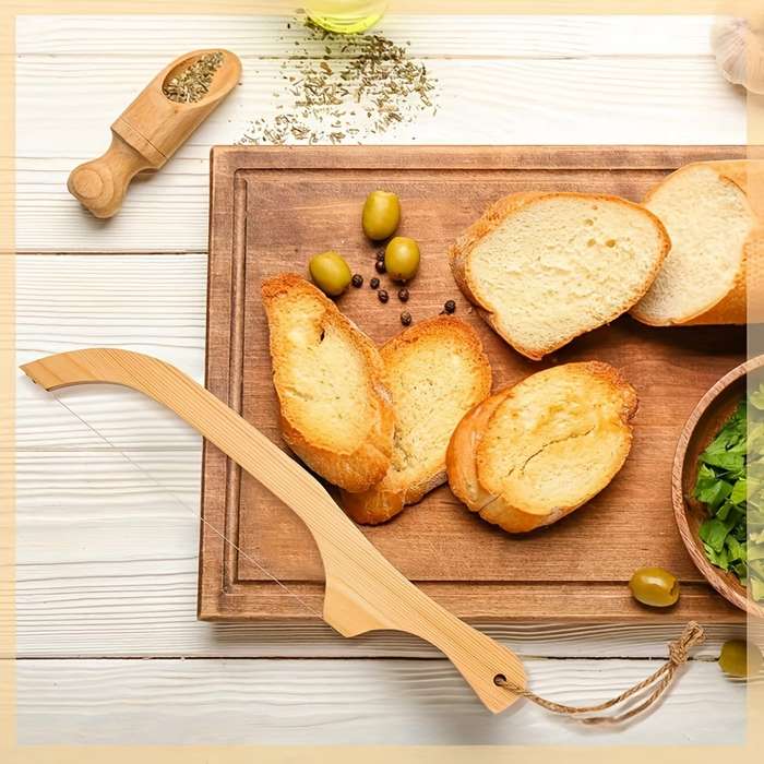 1pc Wooden Bread Cutting Tool Ergonomic Handle Durable Pressed Wood Construction Smooth Edg